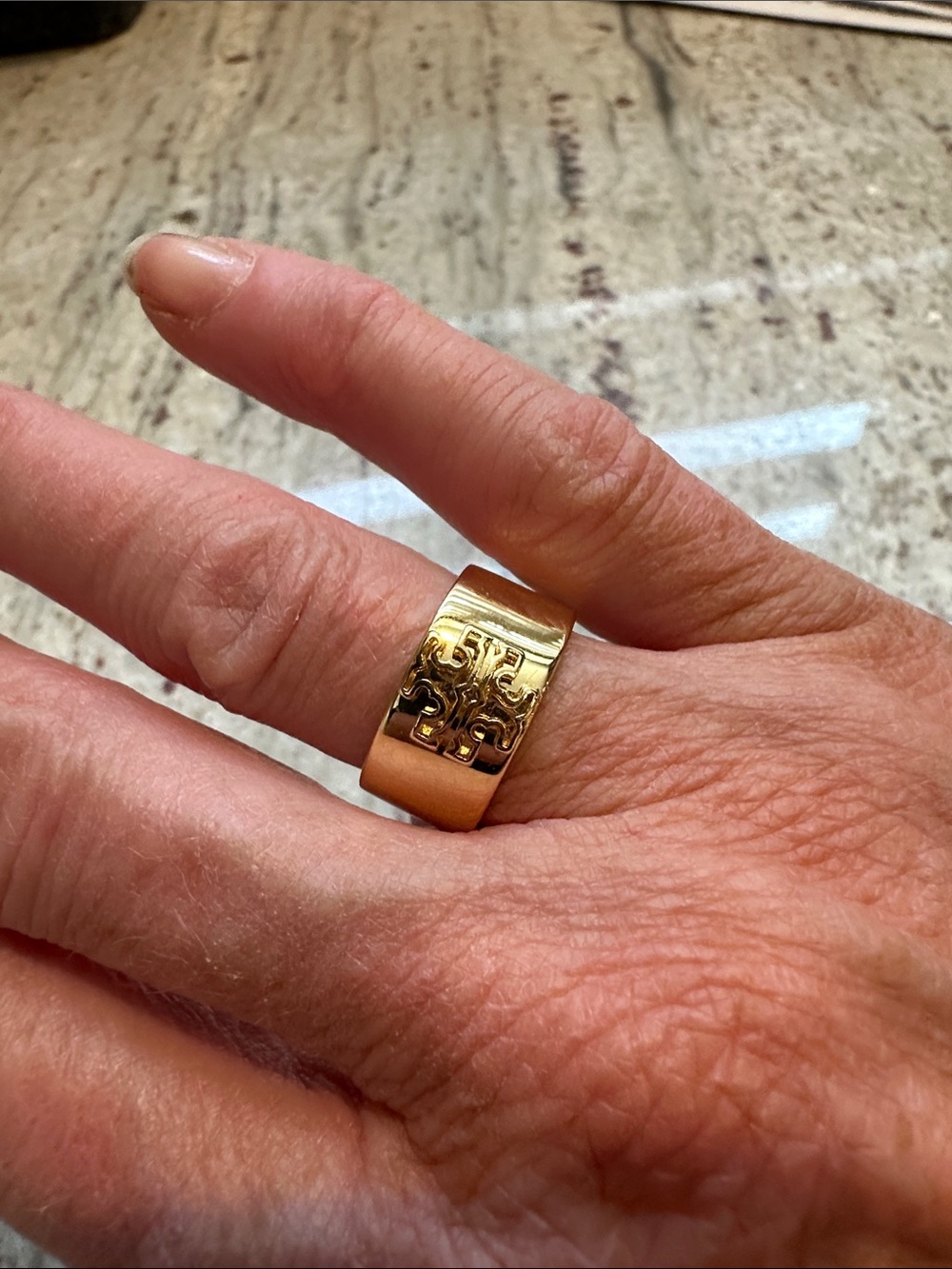 Gold-Tone Tory Burch gold band logo Statement Ring